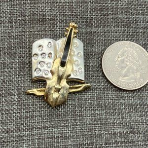 Viola Violin Pin Brooch As Is Gold Silver Black Rhinestone Music Retro Vintage